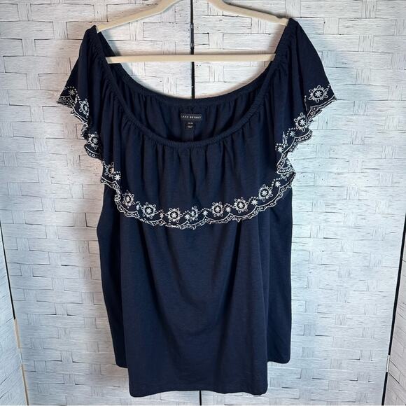 Lane Bryant off the shoulder embroidered blouse navy feminine bohemian plus size - Picture 4 of 12